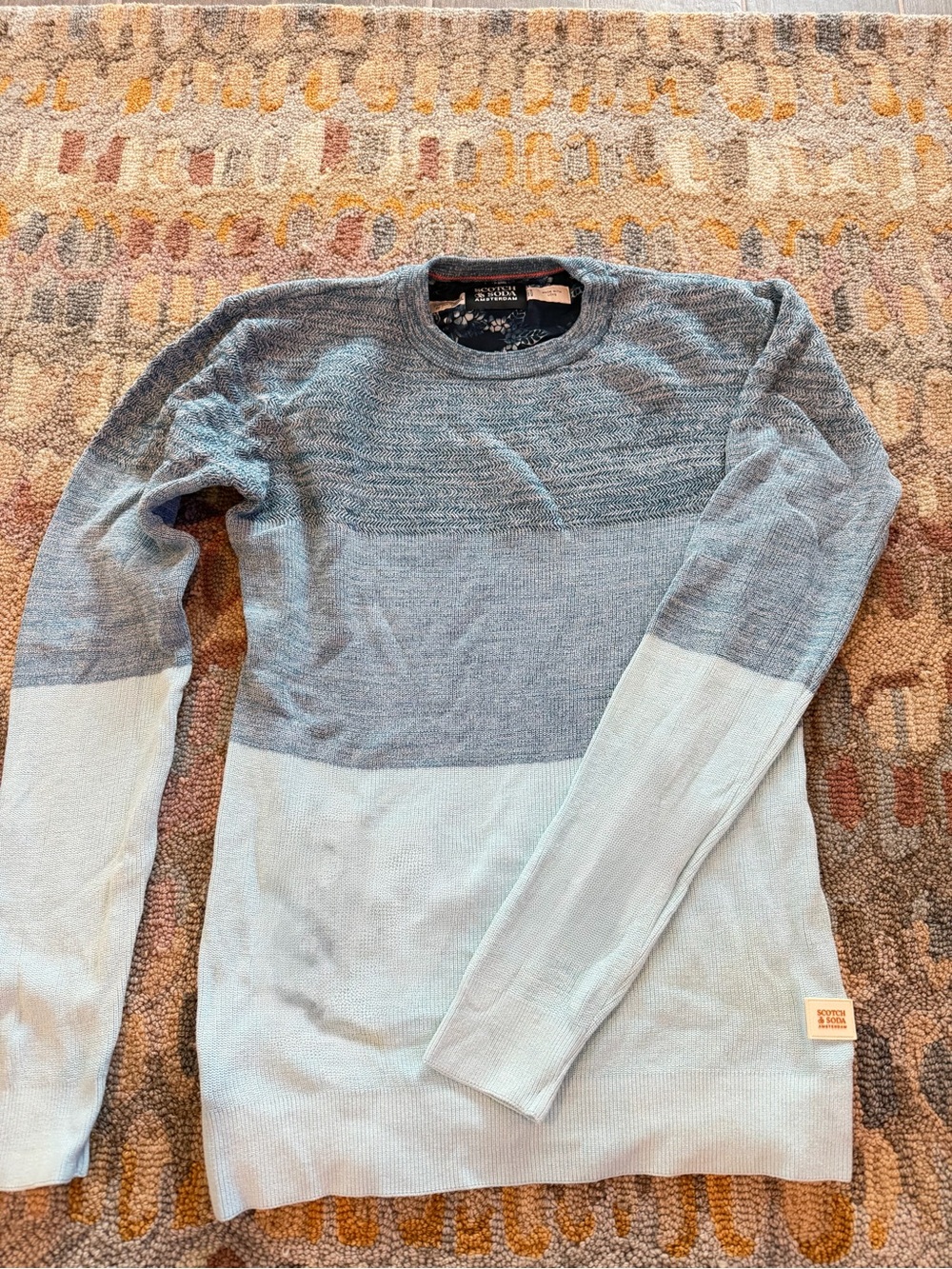 Scotch & Soda Two-Tone Blue and Light Blue Crewneck Sweater